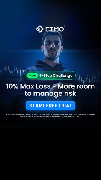 This ad for FTMO highlights their new, simplified one-step challenge and frames it as an easier way to manage risk.