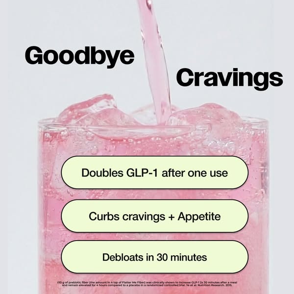 This ad promotes a fiber supplement, highlighting its benefits to curb cravings, reduce bloating, and increase GLP-1 lev