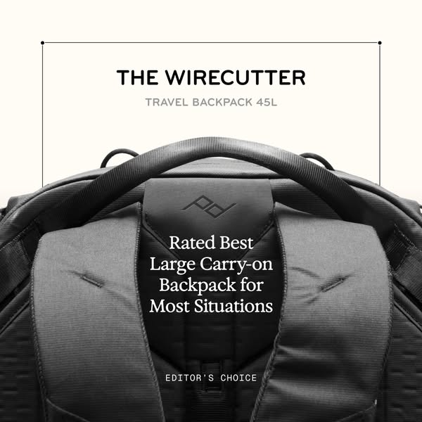 This ad features a close-up shot of the back of a Peak Design travel backpack, highlighting its recognition as the best 