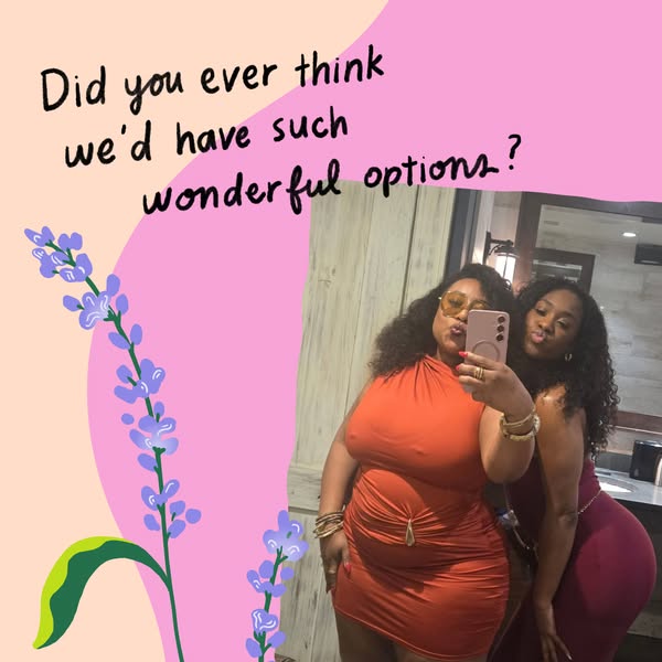 This ad is designed to be a selfie-style testimonial with an informal tone. Two friends pose, one holding a phone. The a