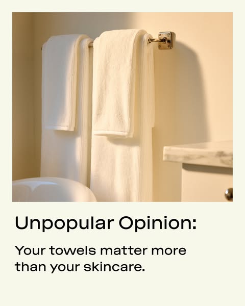 This image ad presents an 'unpopular opinion' that towels are more important than skincare, aiming to position h