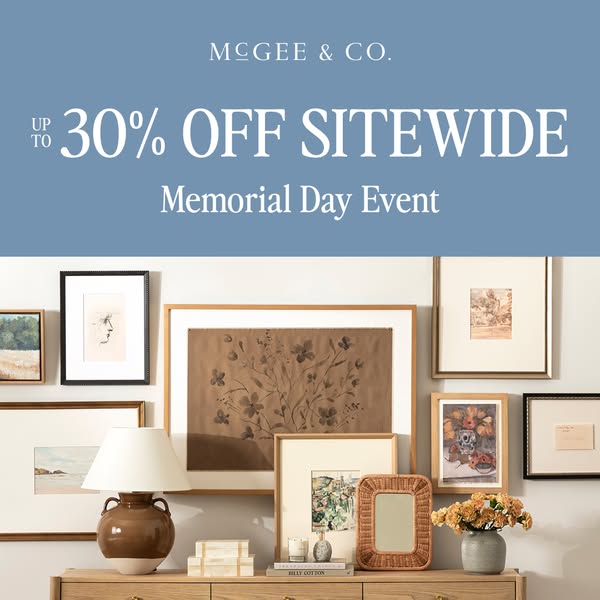 This image ad for McGee & Co. promotes a Memorial Day sale event. The ad features an assortment of the brand's h