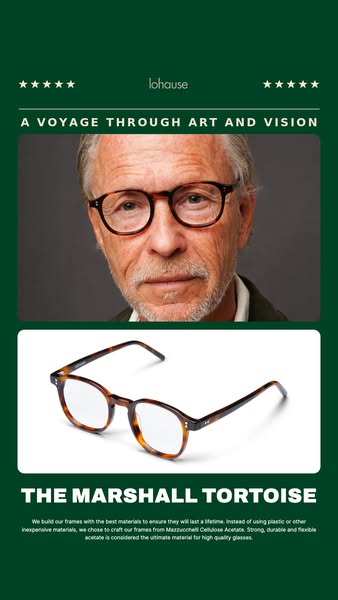 This ad shows the Lohause brand of eye glasses. The ad features the brand's tortoise shell glasses called, The Marsh