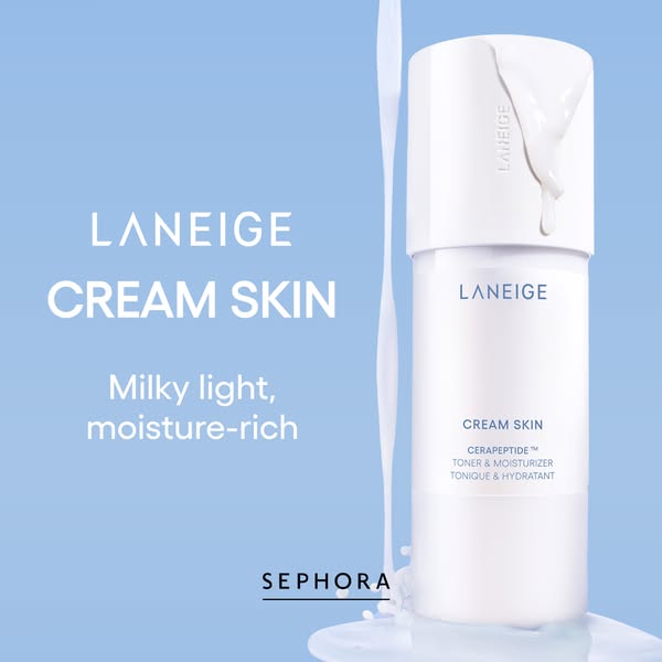 This ad is for Laneige Cream Skin Toner & Moisturizer sold at Sephora. The ad showcases the product bottle with the 