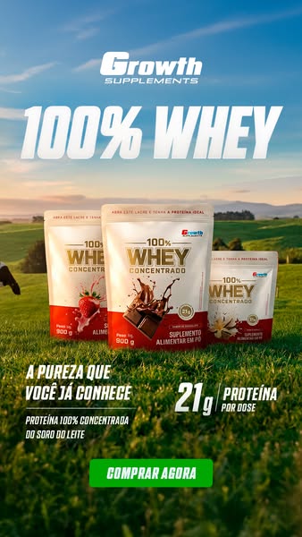 This image ad showcases Growth Supplements 100% Whey protein powder, highlighting its purity, concentrated formula, and 
