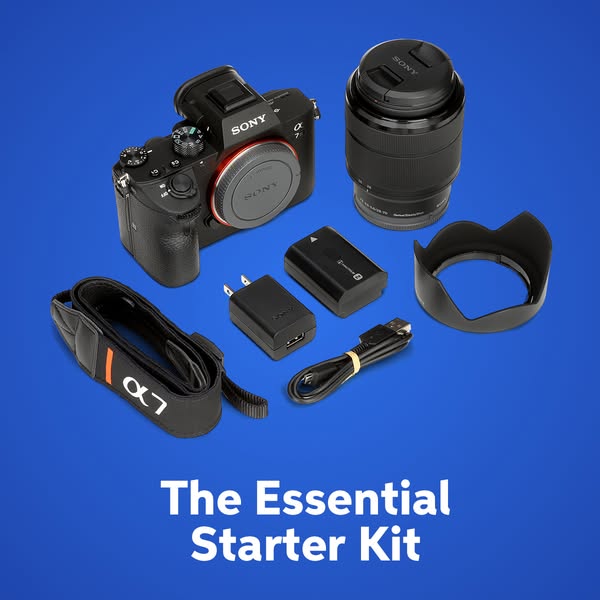This ad showcases a Sony mirrorless camera and accessories, and is designed to appeal to new users.