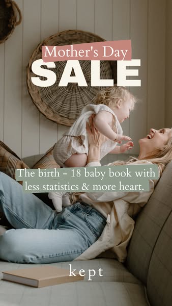 This image ad for Kept features a mother holding her baby up in the air. The ad highlights the brand's Mother's 