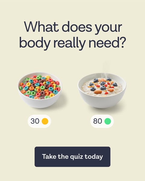 The ad asks 'What does your body really need?' and shows two bowls of food, one containing cereal, the other con