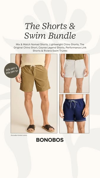The ad is for Bonobos, a brand selling mens' shorts. It's advertising a shorts and swim bundle where if you buy 