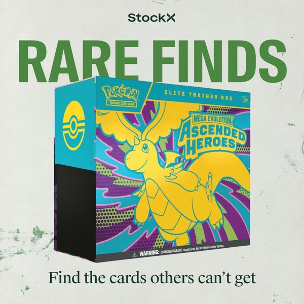 This ad features a Pokémon Elite Trainer Box, highlighting its availability on StockX and appealing to collectors seekin