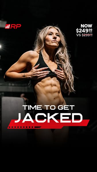This ad is designed to promote RP's fitness offerings by showcasing a woman with a highly athletic physique, emphasi