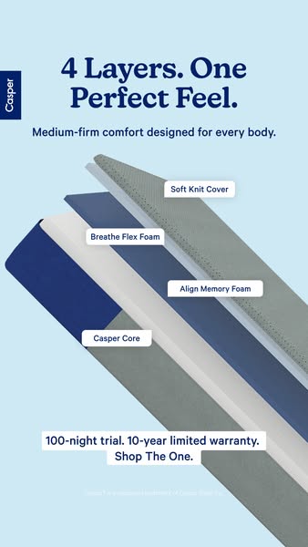 This ad highlights the multiple layers of the Casper mattress, detailing the purpose of each layer and concluding with a