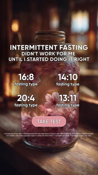 The ad highlights different types of intermittent fasting and encourages the user to take a test. The ad also includes d