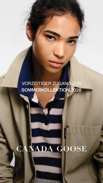 This image ad showcases Canada Goose clothing and entices viewers with exclusive early access to the summer collection f