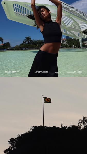 An image ad showcasing the brand Undolo and its summer collection 'Holy State,' featuring apparel for both men a