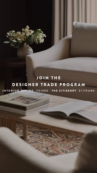 This image ad promotes a designer trade program, targeting interior designers and related professionals with an invitati