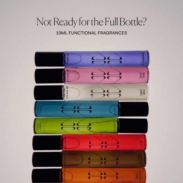 This ad showcases a variety of The Nue Co's 10ml functional fragrances, suggesting an alternative for those not read