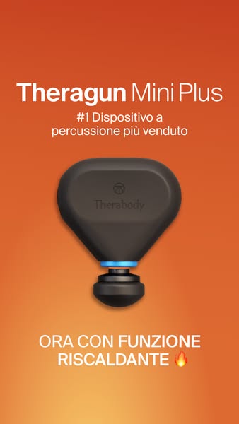 An image ad promoting the Theragun Mini Plus massage device. The ad highlights that it is the #1 selling percussion devi