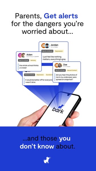 This ad for Bark presents the problem of parents being worried about the dangers their children face online, and present