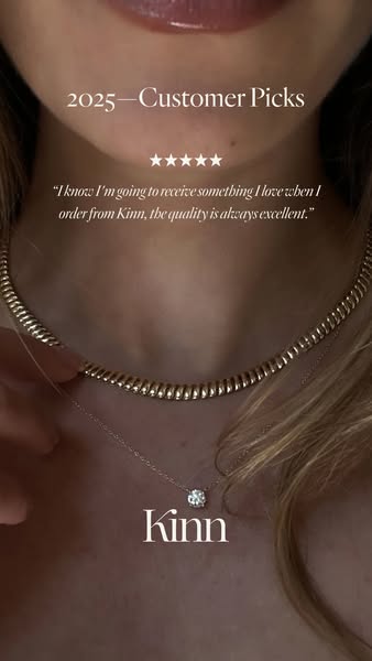 This ad features a customer testimonial for Kinn jewelry, highlighting the brand's quality and customer satisfaction