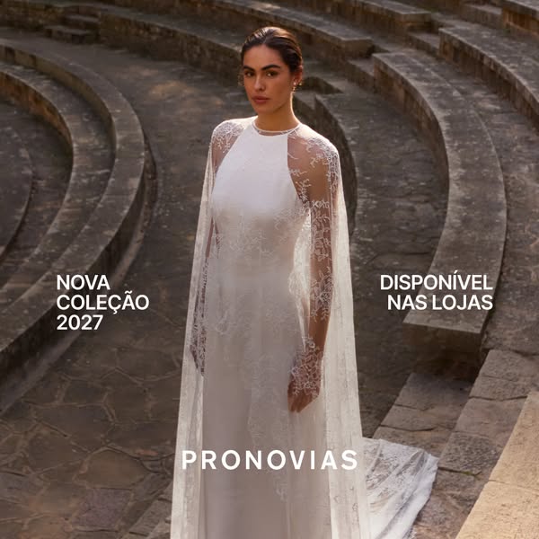 This image ad showcases a woman in a wedding dress in front of an outdoor backdrop, with the brand name and new collecti