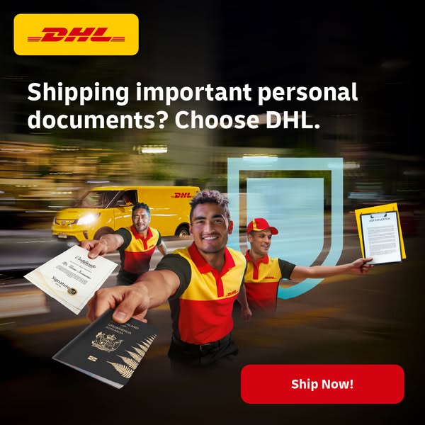 This ad for DHL asks the user if they are shipping important personal documents, then immediately answers the question b