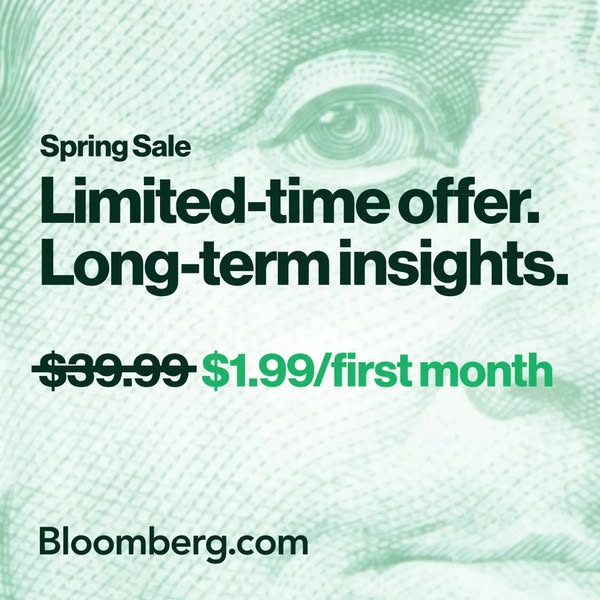 This image ad for Bloomberg promotes their Spring Sale with a limited-time offer of long-term insights for $1.99 for the