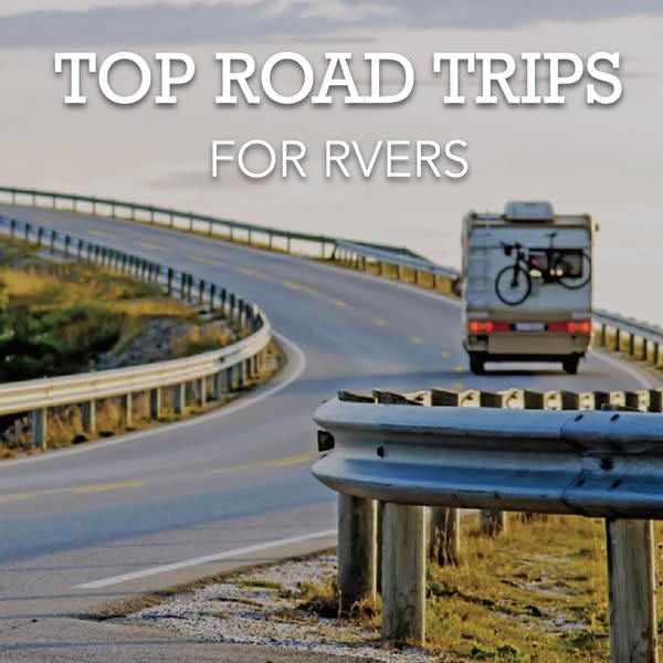 This ad uses an aspirational image of an RV on a scenic road trip to attract RV enthusiasts. The headline emphasizes the