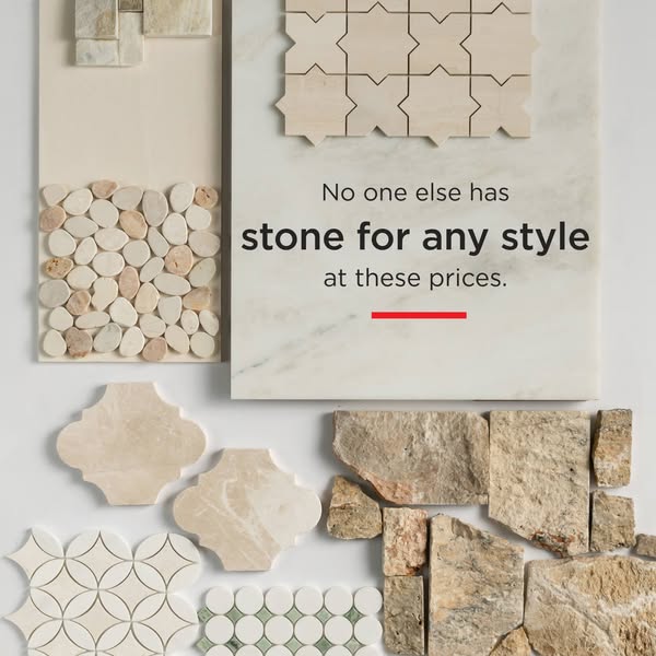 This image ad showcases a variety of stone and tile products, emphasizing the brand's ability to accommodate diverse