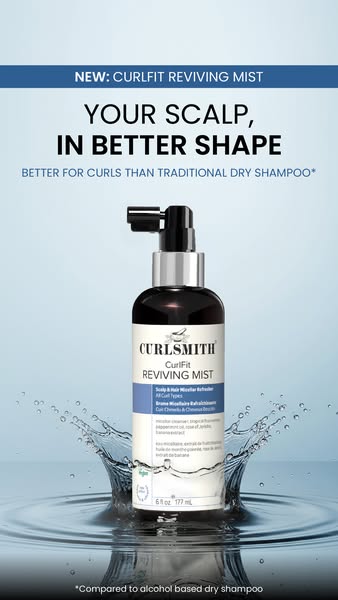 This ad showcases Curlsmith's Curlfit Reviving Mist. The product is positioned as a better alternative to traditiona