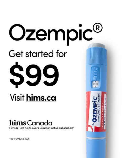 This image ad for hims Canada promotes Ozempic for $99 and directs viewers to visit hims.ca.