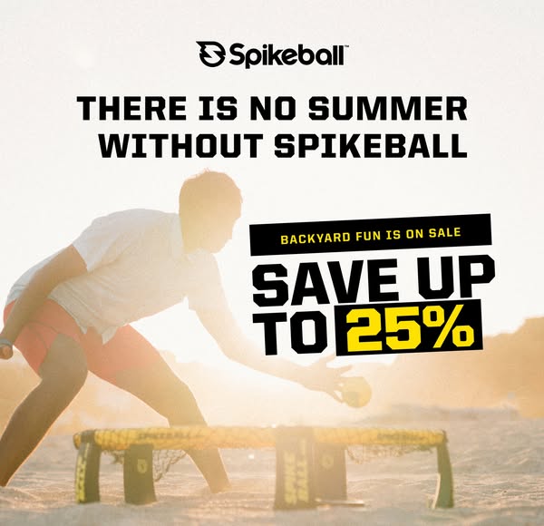 This image ad for Spikeball highlights the game as an essential part of summer fun and offers a discount of up to 25% of