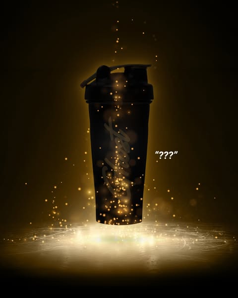 This ad shows a shaker bottle that is dark and hard to see. The background is dark as well, but there are golden sparkle