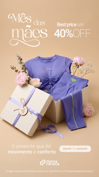This ad for Donna Carioca promotes a lavender athletic wear set as the perfect Mother's Day gift, emphasizing comfor