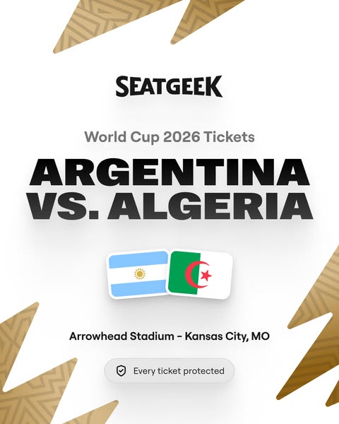 This image ad promotes SeatGeek tickets for the World Cup 2026 game between Argentina and Algeria at Arrowhead Stadium i