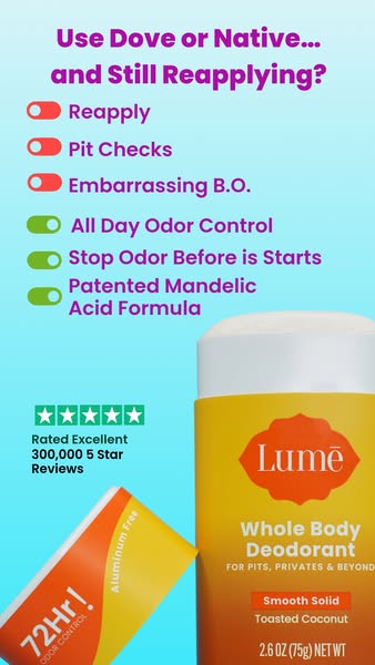 This image ad for Lume deodorant uses a features point out format to highlight the product's benefits over competito