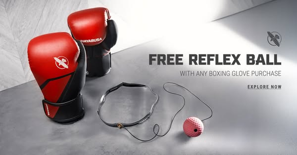 This ad for Hayabusa promotes the brand's boxing gloves by offering a free reflex ball with any purchase of the glov