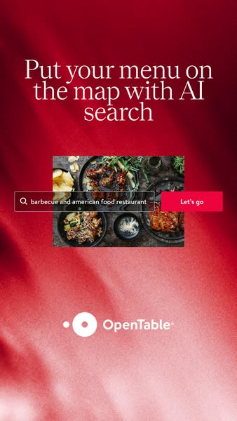 The OpenTable ad promotes its AI search function, which helps restaurants to be found on the map. The ad features a sear