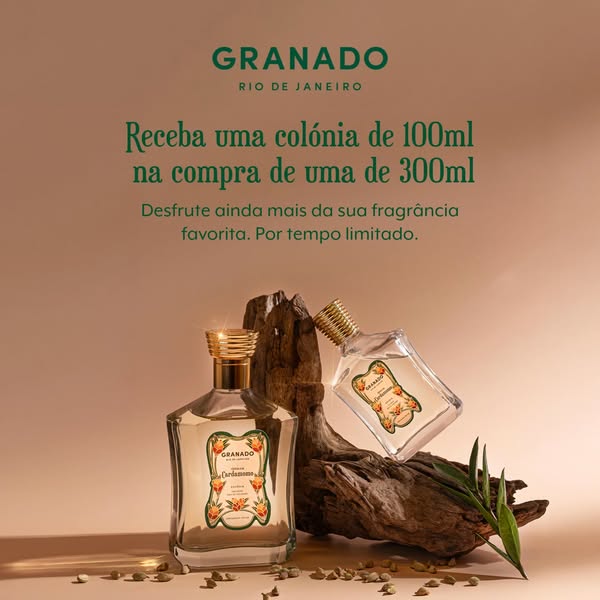 This Granado ad promotes a limited-time offer: buy a 300ml cologne and receive a 100ml cologne for free. The ad features
