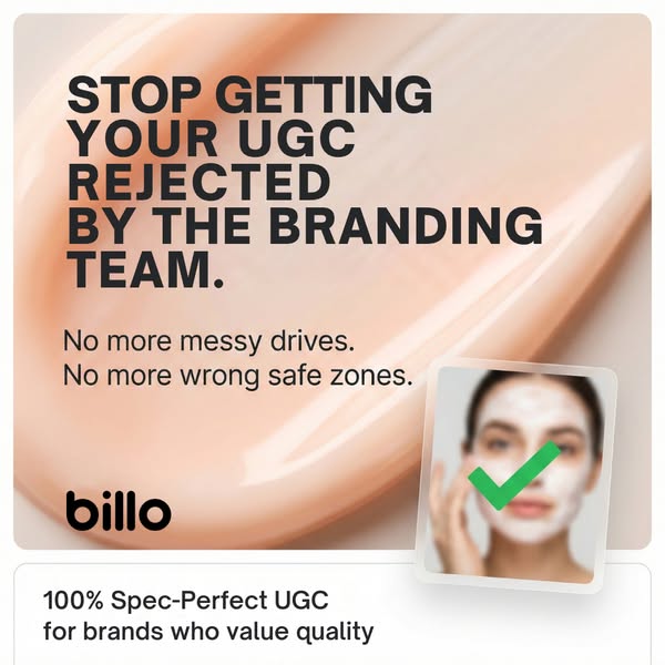 This ad is for a user generated content (UGC) platform, Billo. The ad highlights how you can now get 100% Spec-Perfect U