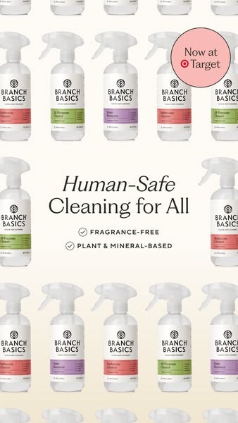 This image ad for Branch Basics cleaning products uses a repeating product shot to highlight its availability at Target 