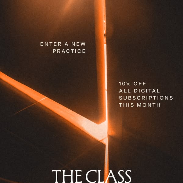 This image ad for THE CLASS is designed to encourage users to 'enter a new practice' with a 10% discount on all 