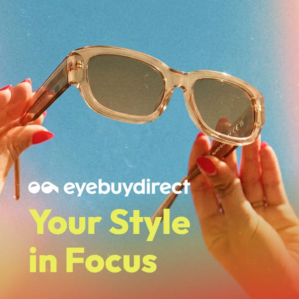 This ad for eyebuydirect features a pair of glasses being held up against a blue sky. The text overlay states "Your
