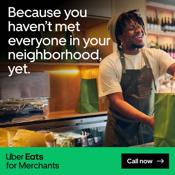 This image ad promotes Uber Eats for Merchants. It suggests that by partnering with Uber Eats, merchants can connect wit