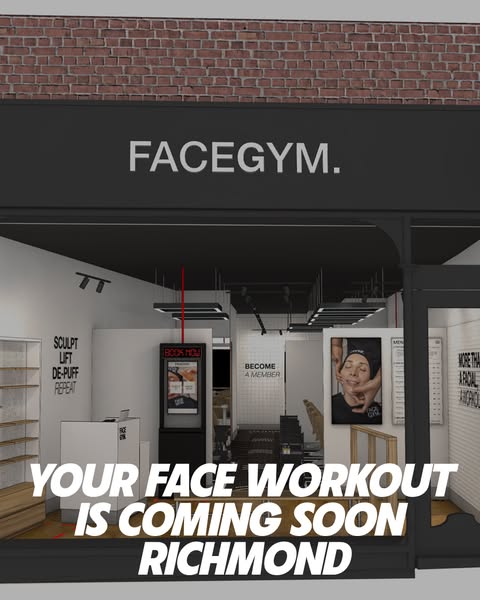 This image ad announces the upcoming opening of a FaceGym location in Richmond, featuring a storefront view of the new g
