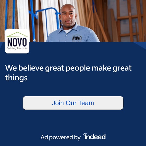 This image ad for Novo Building Products features an employee and the company logo, and states, "We believe great p