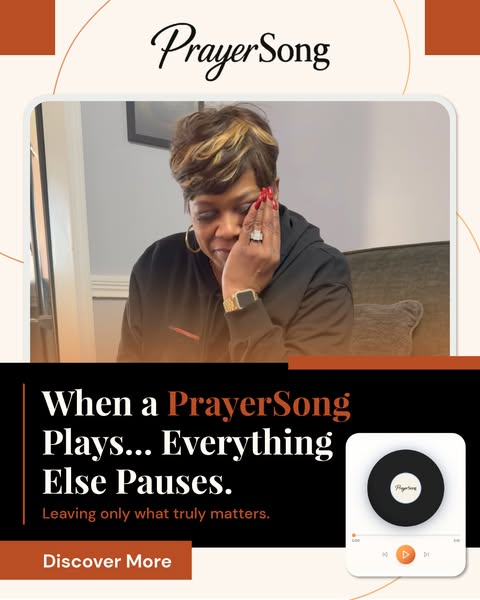 This image ad for PrayerSong presents the product as a tool for focusing on what truly matters. The ad features a woman 