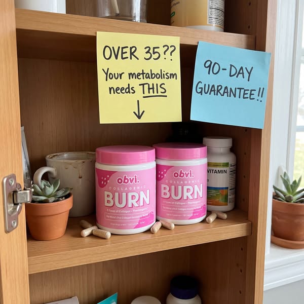 This image ad targets women over 35 with a metabolism-boosting collagen supplement. It leans on a relatable, at-home set