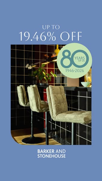 This ad by Barker and Stonehouse features a sale of up to 19.46% off in celebration of the brand's 80th anniversary,