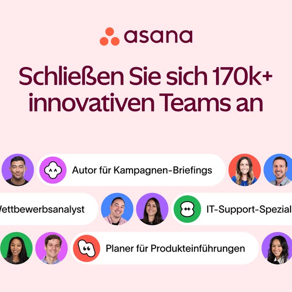 This image ad for Asana features headshots of multiple team members with various job titles. The ad encourages viewers t